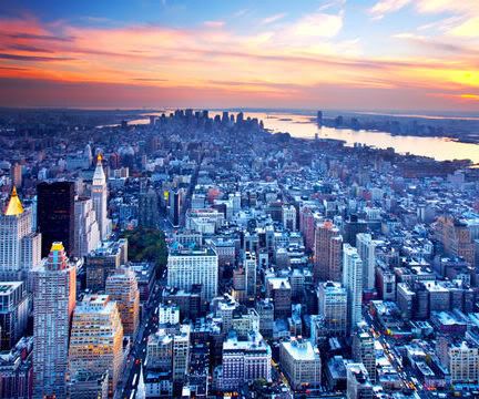 new york city skyline at sunset. new-york-city-skyline-blue-