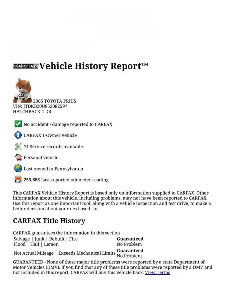  photo CARFAX Vehicle History Report for this 2005 TOYOTA PRIUS_ JTDKB20U853082597-page-001_zpspgewxco2.jpg