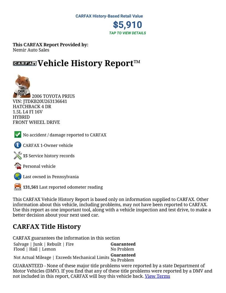  photo CARFAX Vehicle History Report for this 2006 TOYOTA PRIUS_ JTDKB20U263136641 1-page-001_zpsu1jk9zea.jpg