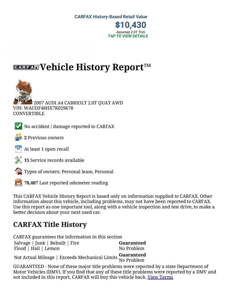  photo CARFAX Vehicle History Report for this 2007 AUDI A4 CABRIOLT 2.0T QUAT AWD_ WAUDF48HX7K029678-page-001_zpsekpmrpqz.jpg