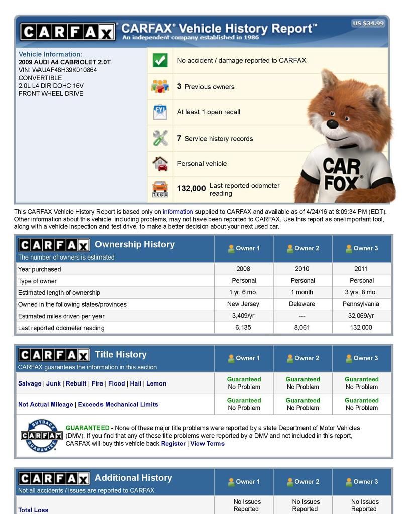  photo CARFAX Vehicle History Report for this 2009 AUDI A4 CABRIOLET 2.0T WAUAF48H39K010864-page-001_zps8cimerm0.jpg