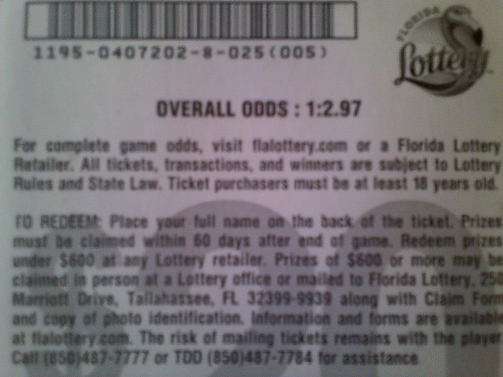 Actual odds on the back of the ticket.