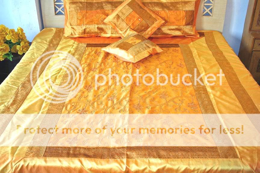 Designer Silk saree Bedspread Bedcover Bedsheet India  