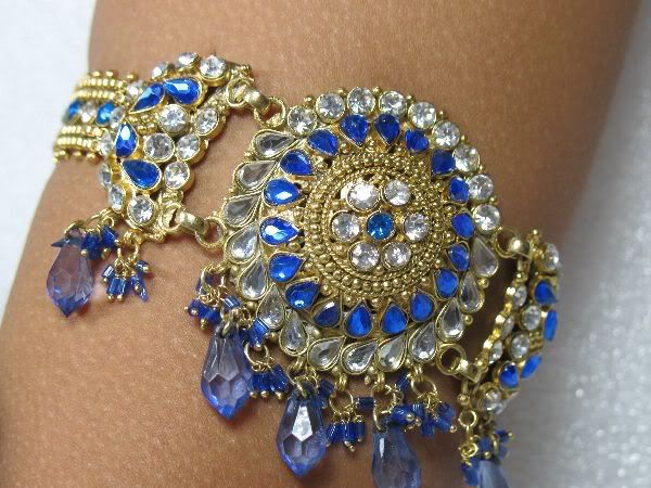 India Belly Dance Jewelry Jewellery Armlet Pair Gold Plated Royal blue ...