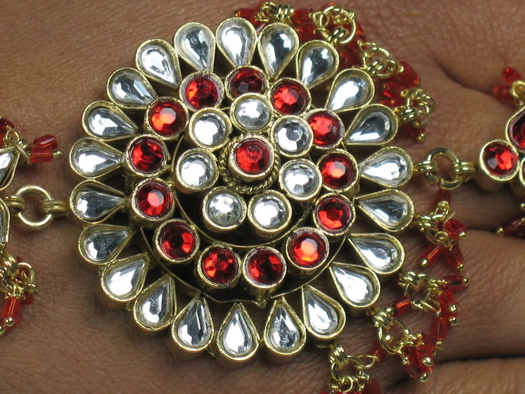 Bollywood Costume Jewellery Slave Bracelet Pair Red  